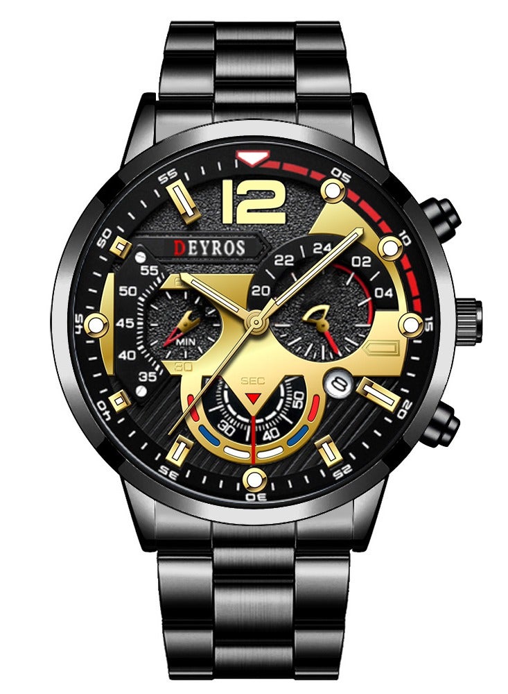 ديروس ساعة رجالية/تقويم ساعة رجالية/ساعة بسوار فولاذي بستة سنون ساعة كوارتز ساعة رياضية للرجال ساعة مضيئة - Image 2