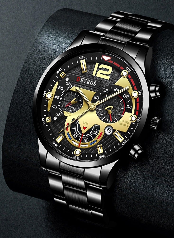 ديروس ساعة رجالية/تقويم ساعة رجالية/ساعة بسوار فولاذي بستة سنون ساعة كوارتز ساعة رياضية للرجال ساعة مضيئة - Image 3