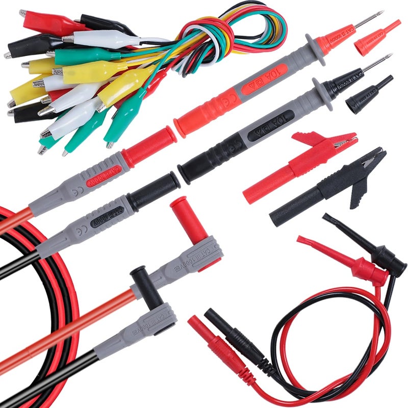 TKDMR 18Pcs Soft Silicone Electrician Test Leads Kit CAT III 1000V & CAT IV 600V with Alligator Clips and Needle Probe,5 Colors Jumper Wires - Image 1