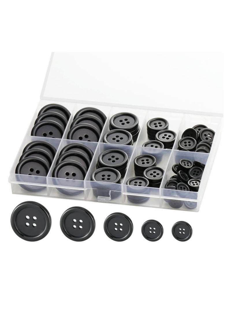 Generic - Premium 100 Pcs Resin Sewing Buttons Eco-Friendly 4-Hole Craft Buttons, 5 Sizes of Black Round Mixed Buttons Suitable for Sewing DIY and Holiday Decoration - Image 1