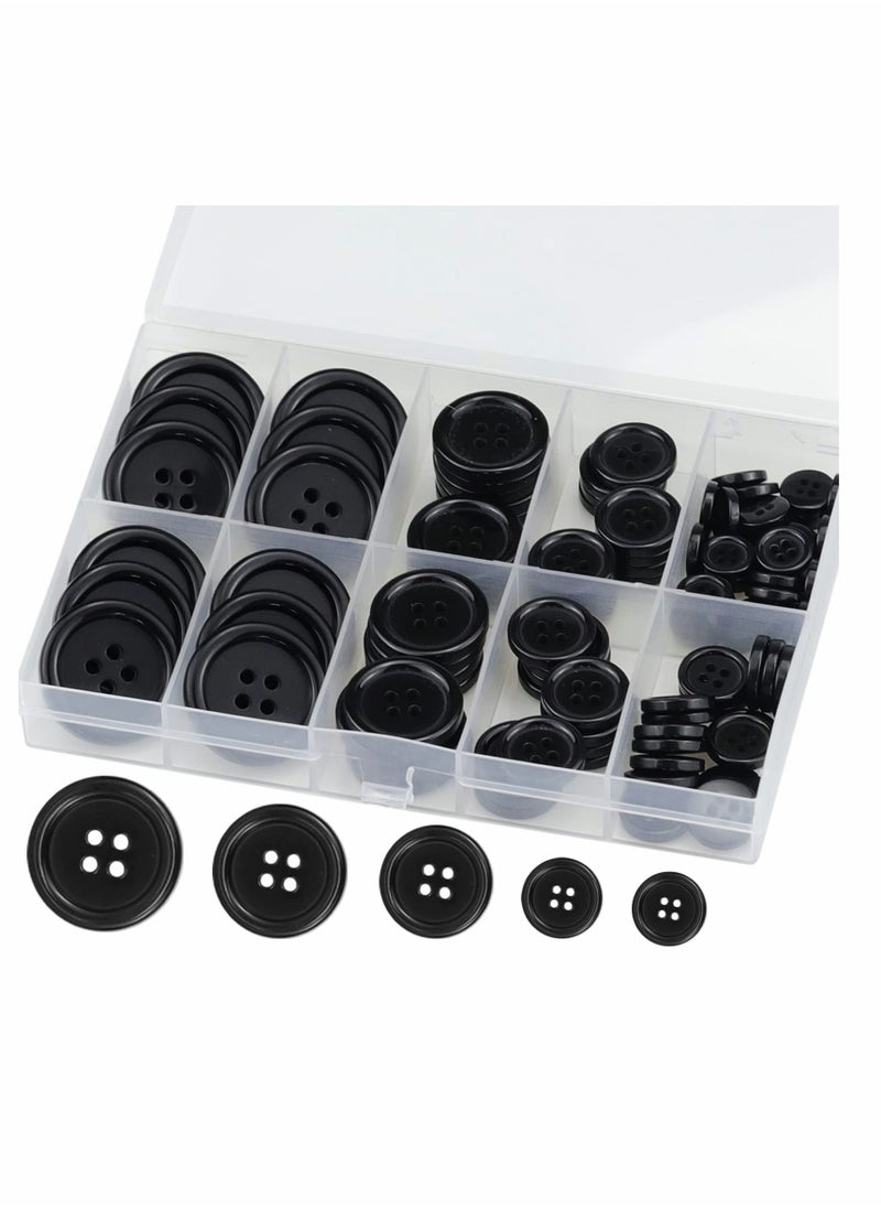 Generic - Premium 100 Pcs Resin Sewing Buttons Eco-Friendly 4-Hole Craft Buttons, 5 Sizes of Black Round Mixed Buttons Suitable for Sewing DIY and Holiday Decoration - Image 1