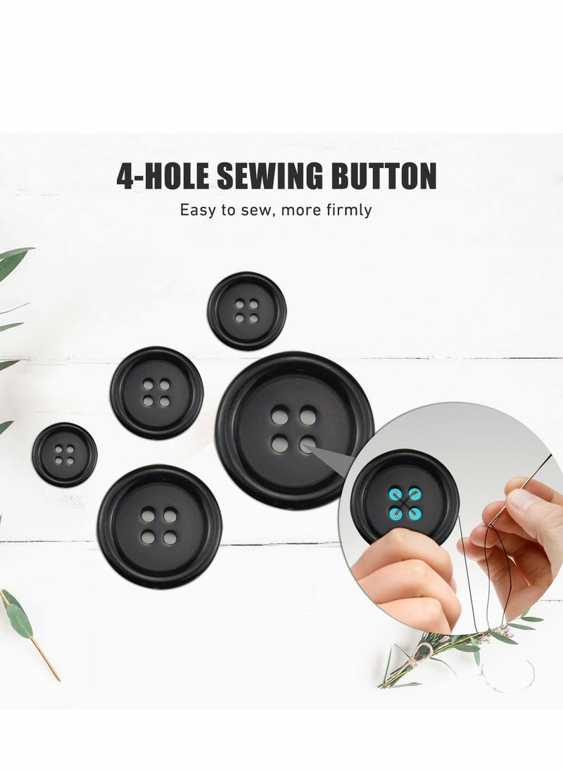 Generic - Premium 100 Pcs Resin Sewing Buttons Eco-Friendly 4-Hole Craft Buttons, 5 Sizes of Black Round Mixed Buttons Suitable for Sewing DIY and Holiday Decoration - Image 1