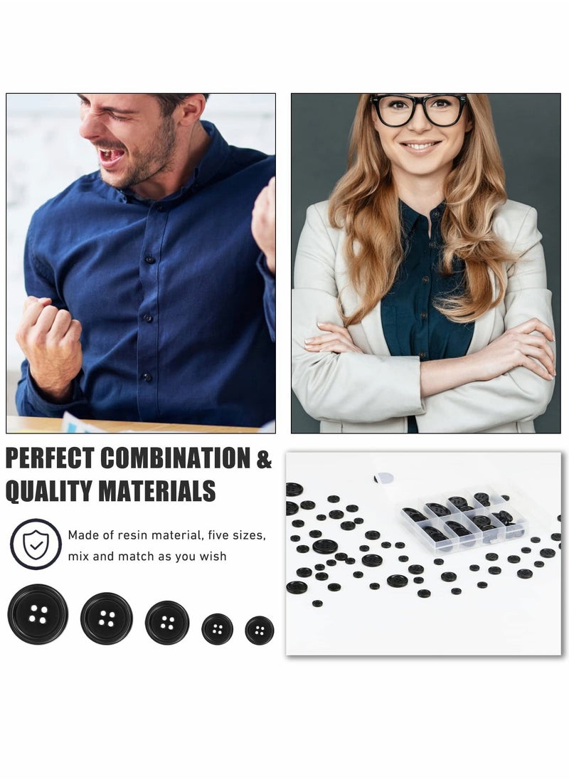 Generic - Premium 100 Pcs Resin Sewing Buttons Eco-Friendly 4-Hole Craft Buttons, 5 Sizes of Black Round Mixed Buttons Suitable for Sewing DIY and Holiday Decoration - Image 1