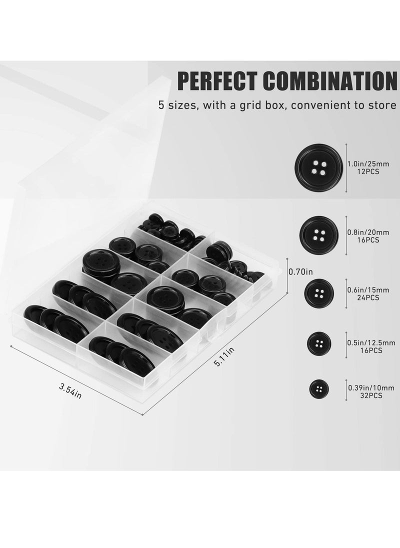 Generic - Premium 100 Pcs Resin Sewing Buttons Eco-Friendly 4-Hole Craft Buttons, 5 Sizes of Black Round Mixed Buttons Suitable for Sewing DIY and Holiday Decoration - Image 1