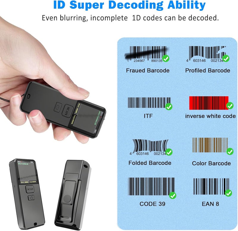 symcode Mini Portable 1D Wireless Barcode Scanner, Bluetooth and 2.4Ghz and USB All in one Laser Barcode Scanner Wireless for Store, Warehouse POS, Computer, Tablet, iPad, iPhone,iOS, Android - Image 2
