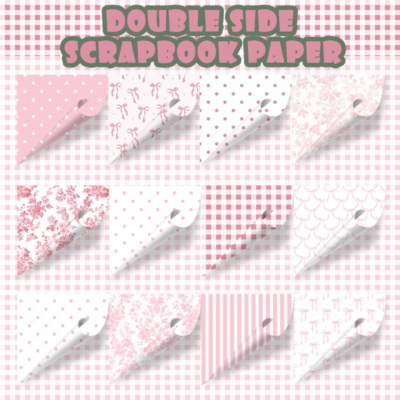 Fabllewavi 24 Sheets Preppy Pink Bow Scrapbook Paper, Coquette Bow Ribbon and Floral Decorative Craft Paper Folded Flat for Birthday Wedding Baby Shower Card Making Photo Album Decor, 12'' x 12'' - Image 3