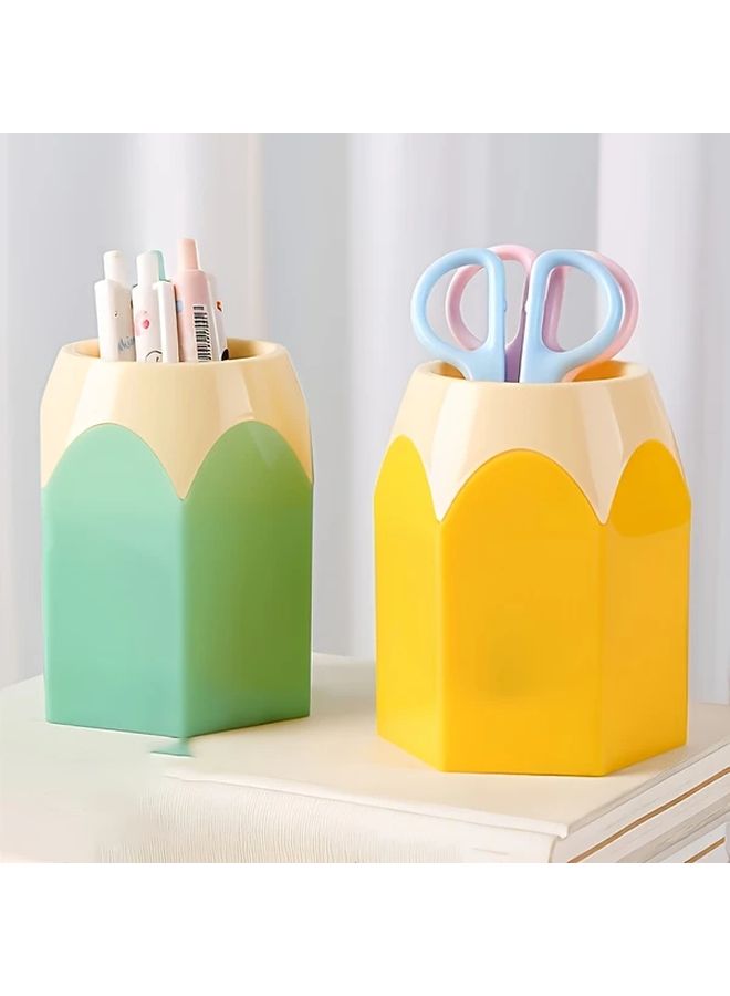 Yellow Large Capacity Desktop Pencil Holder Organizer With Tension Bracket Reusable For Office And Student Use - Image 5