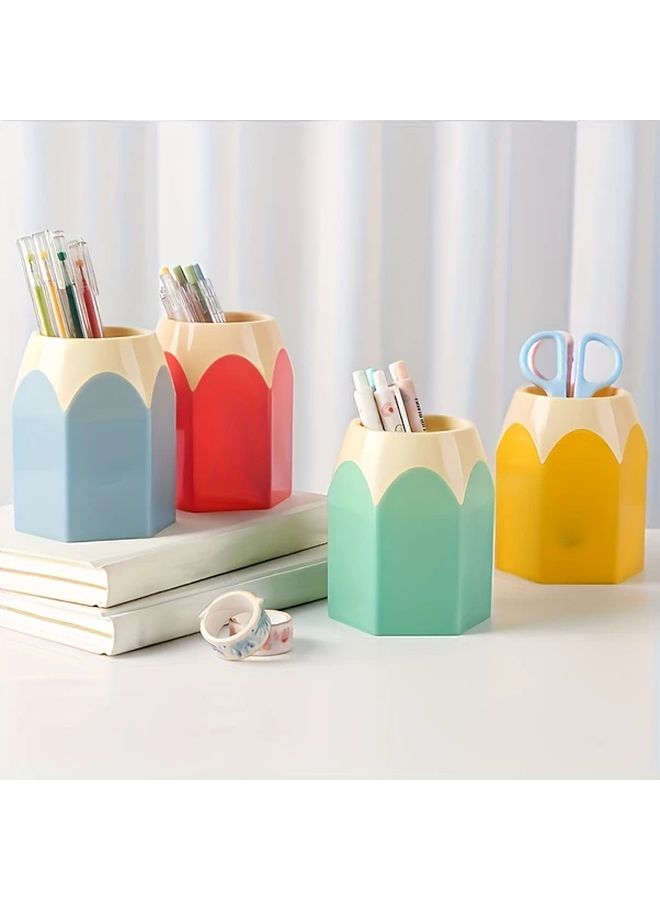 Yellow Large Capacity Desktop Pencil Holder Organizer With Tension Bracket Reusable For Office And Student Use - Image 4