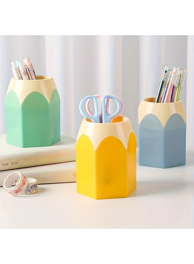 Yellow Large Capacity Desktop Pencil Holder Organizer With Tension Bracket Reusable For Office And Student Use - Image 3