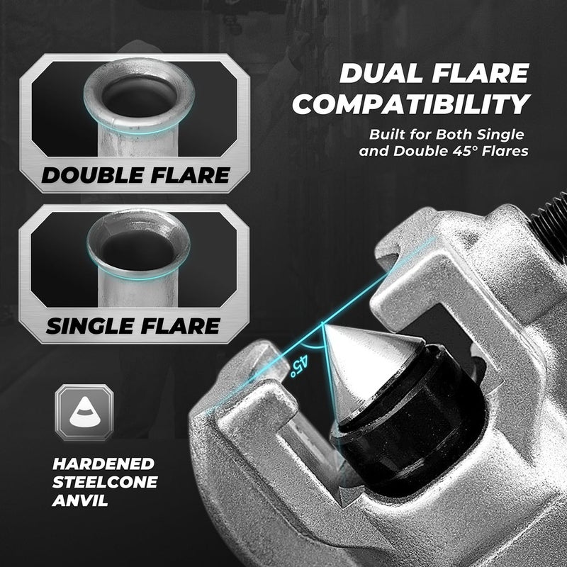 Flexzion Flaring Tools Set Tubing Pipe 8 Dies Sizes 3/16-3/4inch 45 Degree Angle Eccentric Cone Type Kit with Copper Brass Aluminum Mild Steel for Water Gas Refrigeration Brake Line Applications - Image 5