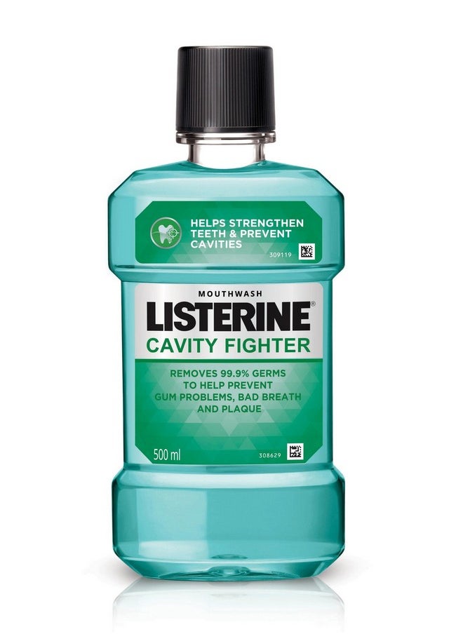 Listerine Cavity Fighter Mouthwash Liquid Removes 99.9% Germs Prevents Cavities 500Ml (Pack Of 1)  - Image 1