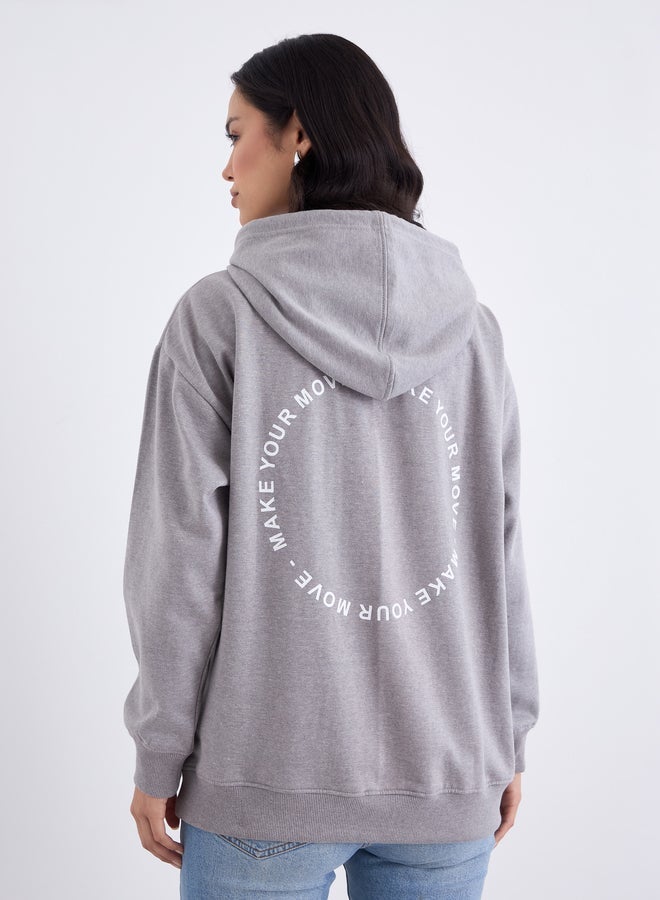 Styli Grey Longline Slogan Print Hoodie - Image 5