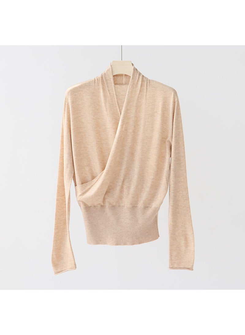 Generic High-waisted V-neck Wool-blend Slimming Pullover Sweater Womens Autumn/winter Knitted Top Long Sleeve Niche Design Sensibility Brown  - Image 2