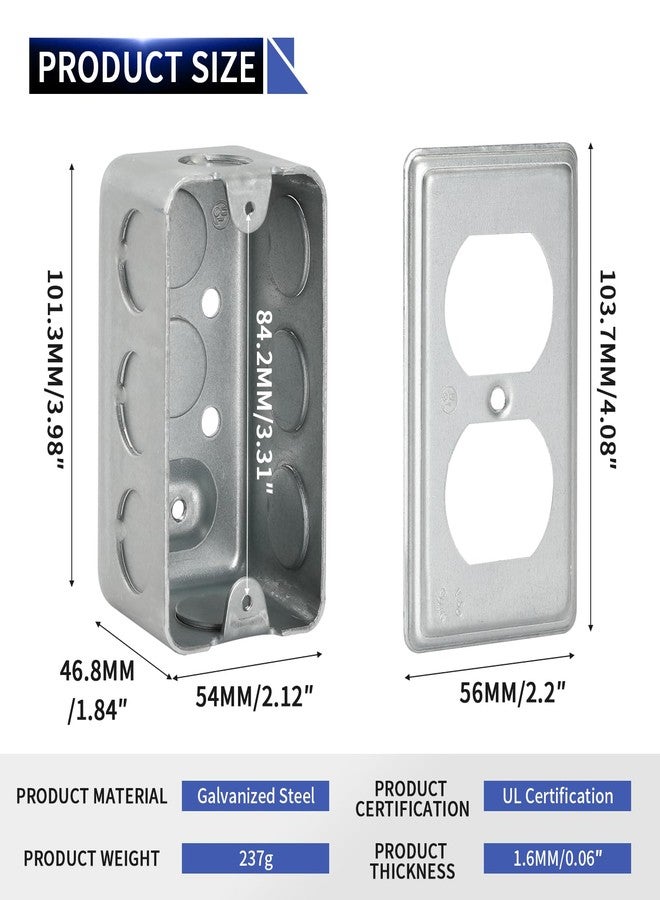 XGGYA Gray Pack of 2 Metal Outlet Box Covers 4 inch 1-Gang，Drawn Construction,Electrical Outlet Boxes，For4×2-1/8×1-7/8",8 * 1/2'' in Side and 2 * 1/2'' in Deep Knockouts - Image 2