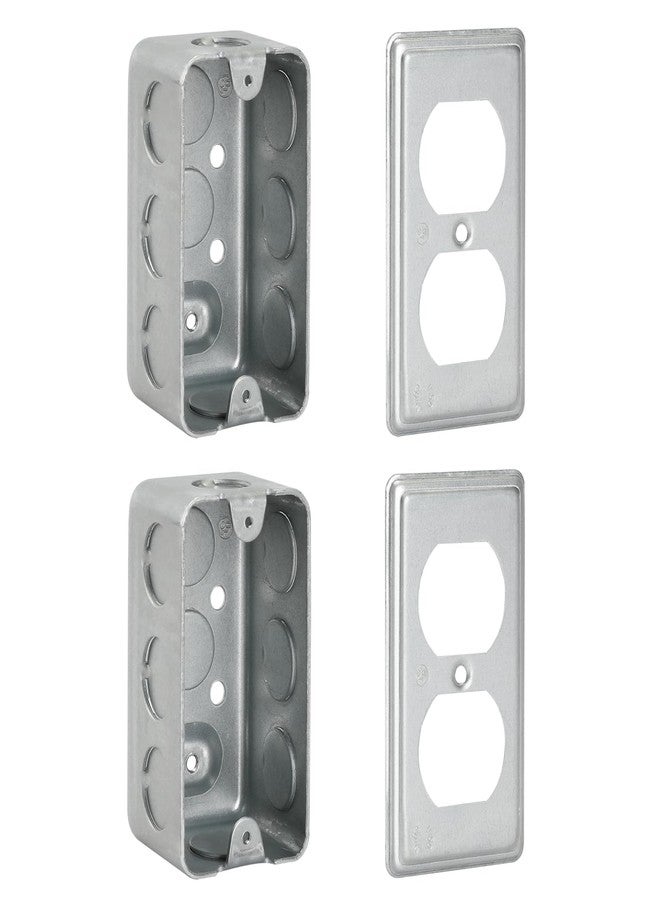 XGGYA Gray Pack of 2 Metal Outlet Box Covers 4 inch 1-Gang，Drawn Construction,Electrical Outlet Boxes，For4×2-1/8×1-7/8",8 * 1/2'' in Side and 2 * 1/2'' in Deep Knockouts - Image 1