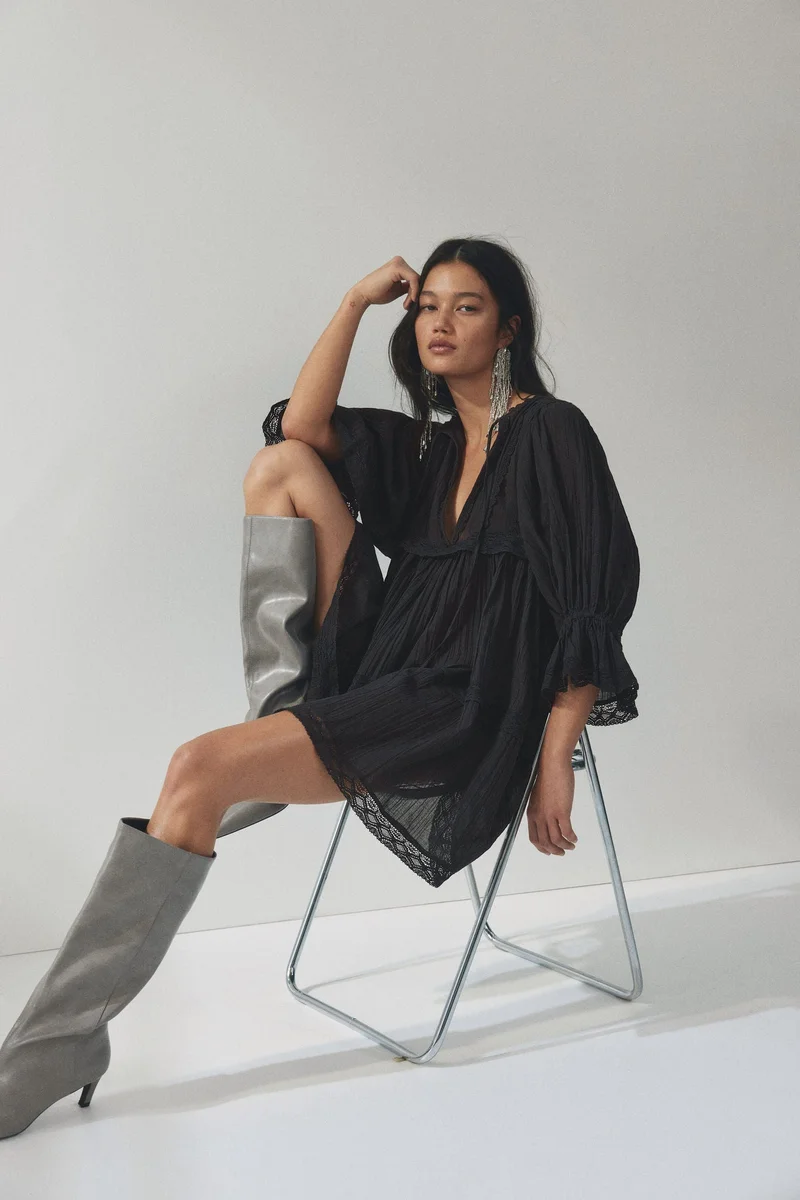 H&M Lace-trimmed cotton dress