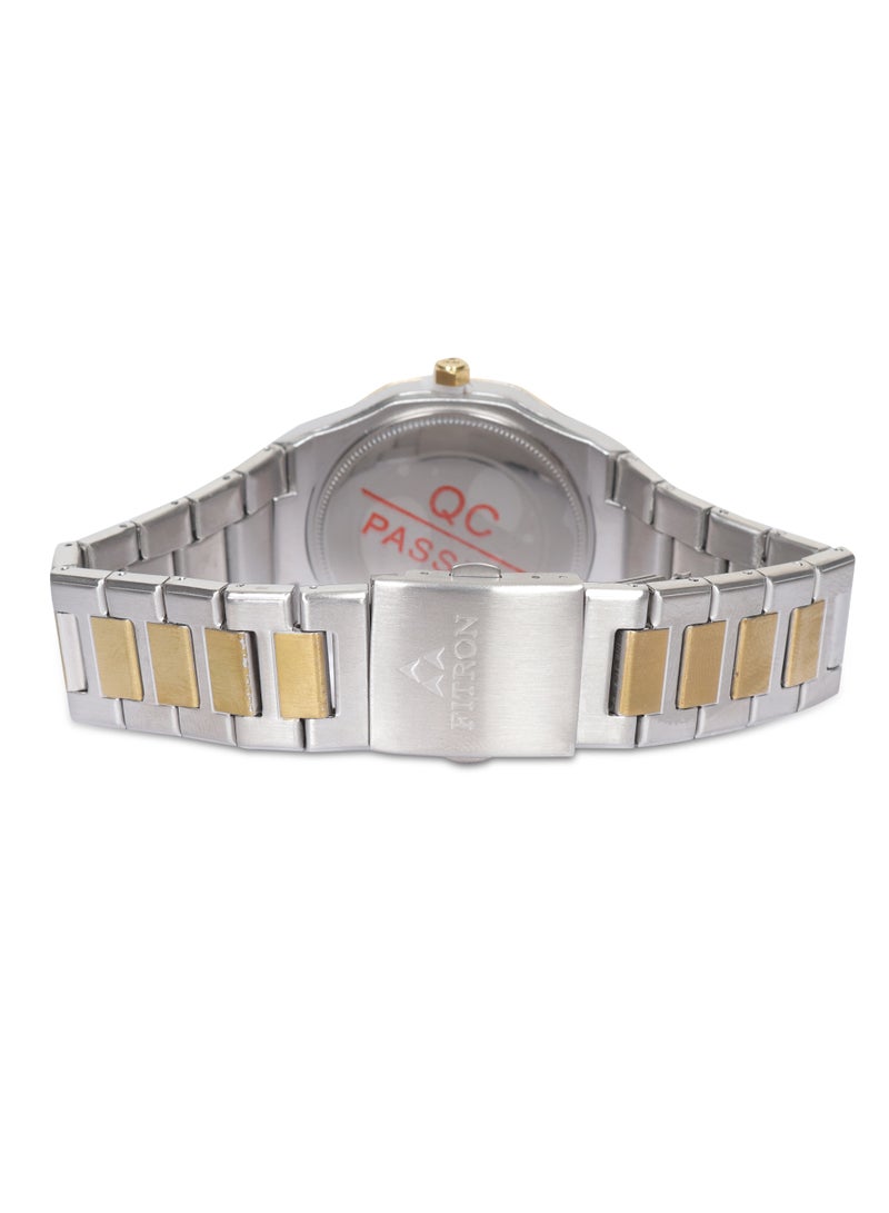 Fitron Men's Golden/Silver Wrist Watch with White Dial, Arabic Numbers and Date - Image 3