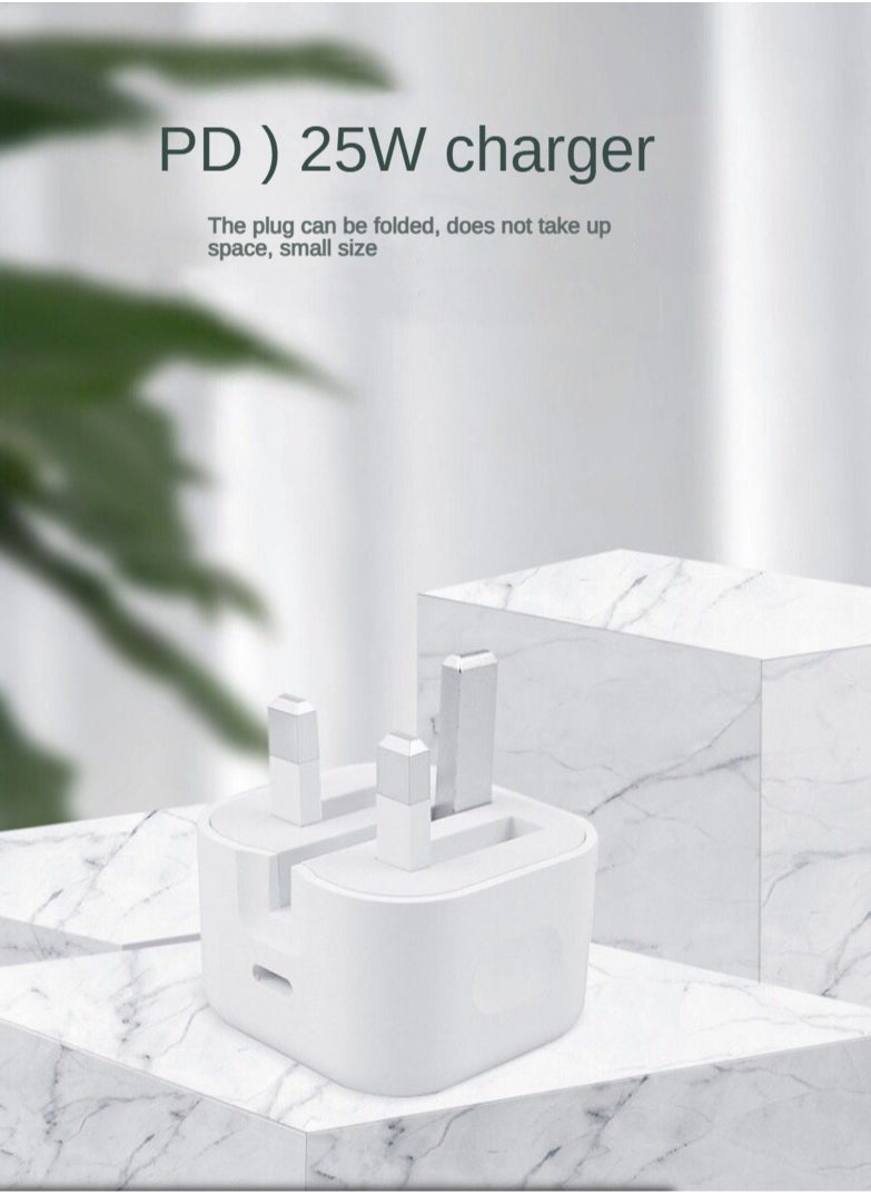 Generic - 25W USB C Super Fast Charging PD Charger, Wall Fast Charger with 1m USB C to Lightning Cable Compatible with iPhone 14/14 Pro/14 Pro Max/13/12/SE2020/11/XR/XS Max/X/iPad - Image 1