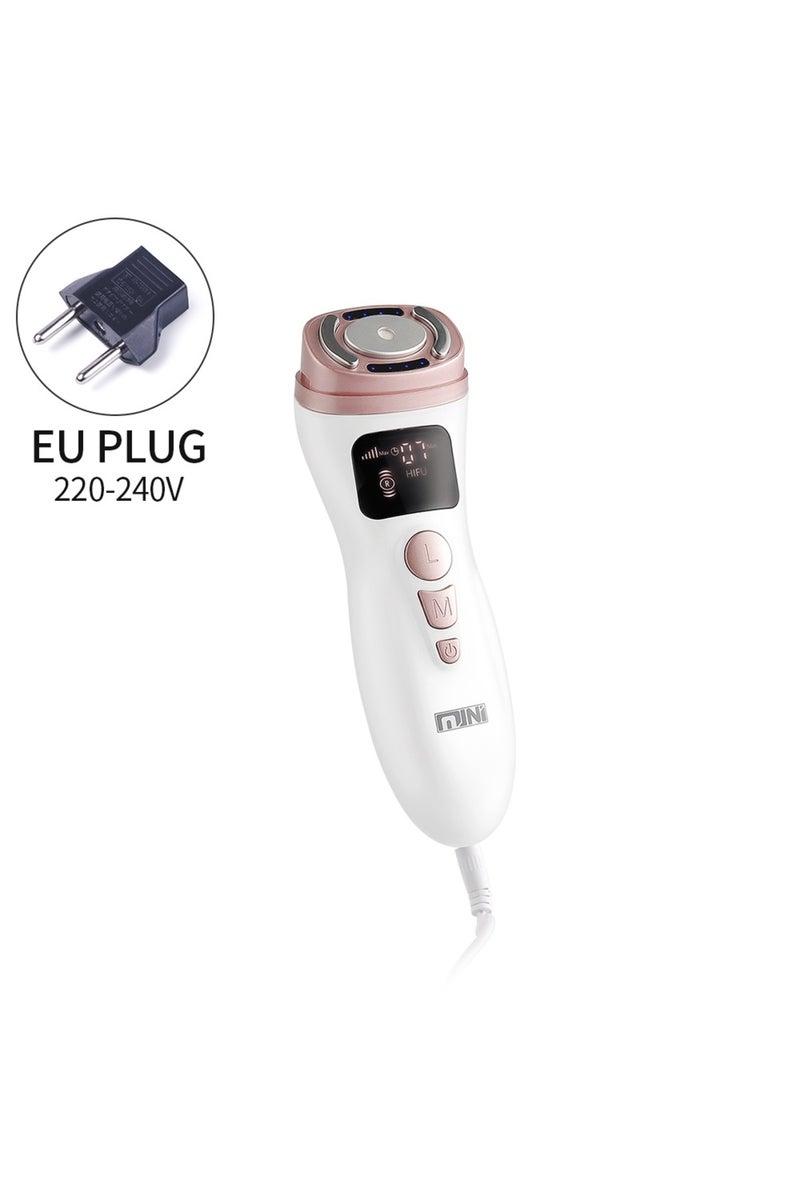 جهاز HIFU صغير يعمل بقابس أوروبي (220-240 فولت) بتقنية الموجات فوق الصوتية والترددات الراديوية والتحفيز الكهربائي للعضلات لشد البشرة ورفع الوجه