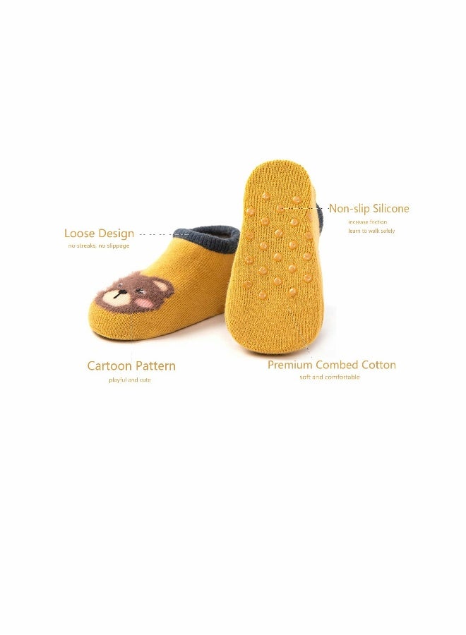 Baby Anti Slip Non Skid, Low Cut Socks No-Show Infant Cotton Cartoon Warm Slippers Floor Boat Ankle Socks - 6Pairs - Image 3