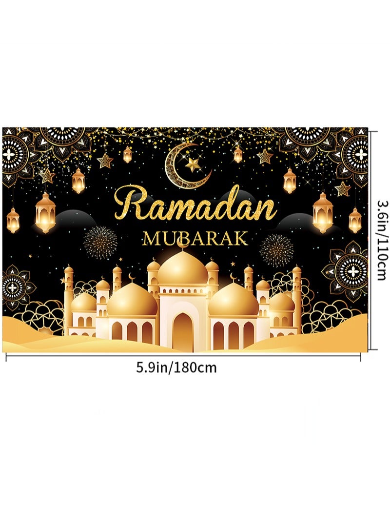 Aikanbo Large Ramadan Mubarak Banner, 180 x 110 cm Eid Mubarak Hanging Banner, Islamic Decorations for Eid Party - Image 2