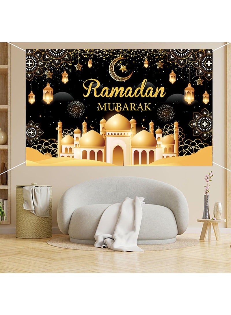 Aikanbo Large Ramadan Mubarak Banner, 180 x 110 cm Eid Mubarak Hanging Banner, Islamic Decorations for Eid Party - Image 3