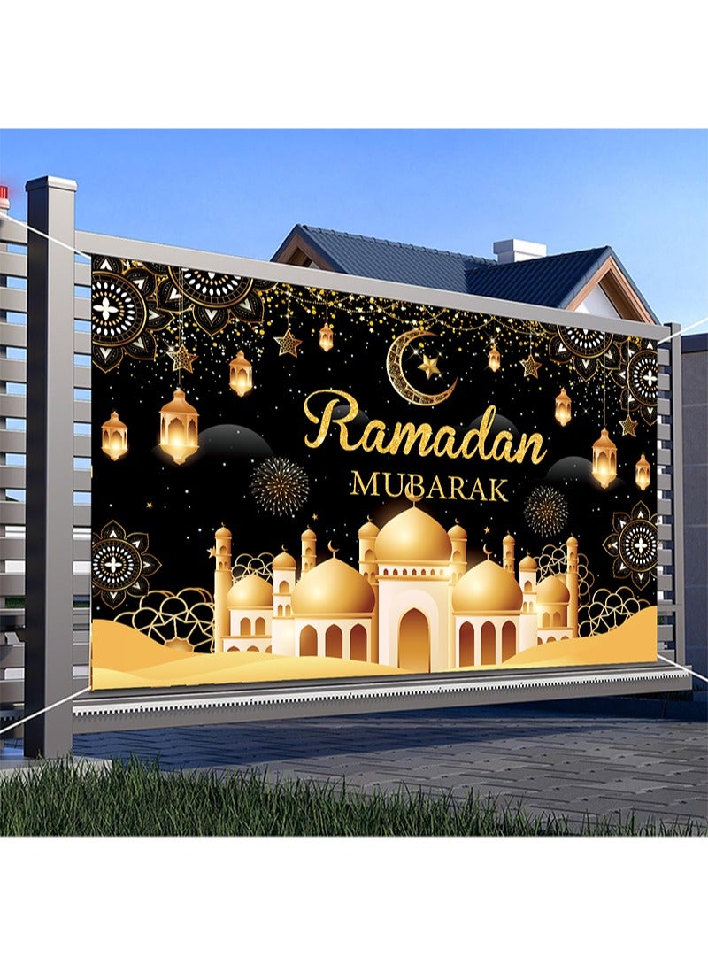 Aikanbo Large Ramadan Mubarak Banner, 180 x 110 cm Eid Mubarak Hanging Banner, Islamic Decorations for Eid Party - Image 4