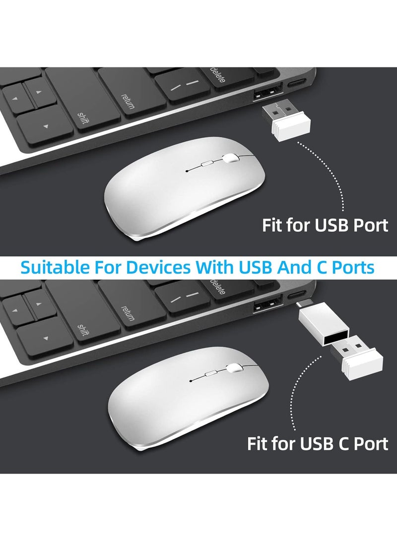 Wireless Mouse for Laptop, Bluetooth Mouse for Macbook Pro/Air/Mac/iPad/Chromebook/Computer -Rechargeale Dual Mode(USB 2.4Ghz + Bluetooth 5.2+ Bluetooth 3.0) Silent Cordless Mouse with USB C Adapter  - Image 3