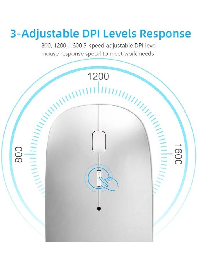 ماوس لاسلكي للكمبيوتر المحمول، ماوس بلوتوث لأجهزة ماك بوك برو/إير/ماك/آيباد/كروم بوك/الكمبيوتر - قابل لإعادة الشحن، وضع مزدوج (USB 2.4 جيجاهرتز + بلوتوث 5.2 + بلوتوث 3.0)، ماوس لاسلكي صامت مع محول USB-C - Image 5