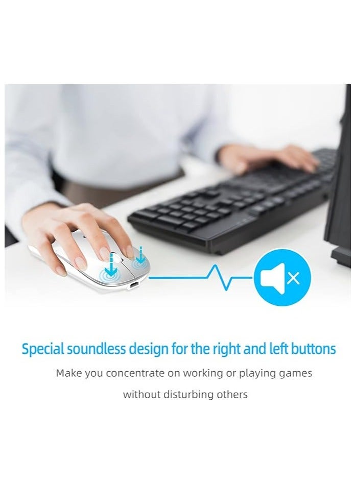 ماوس لاسلكي للكمبيوتر المحمول، ماوس بلوتوث لأجهزة ماك بوك برو/إير/ماك/آيباد/كروم بوك/الكمبيوتر - قابل لإعادة الشحن، وضع مزدوج (USB 2.4 جيجاهرتز + بلوتوث 5.2 + بلوتوث 3.0)، ماوس لاسلكي صامت مع محول USB-C - Image 4