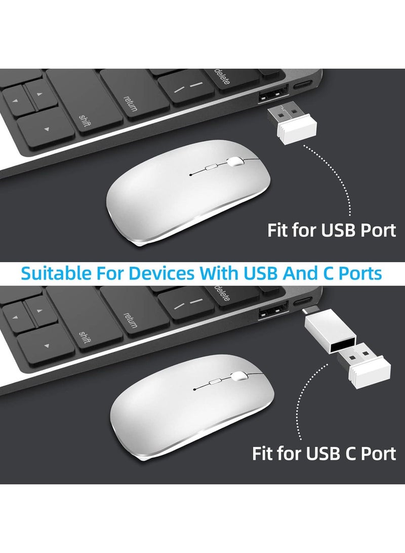 ماوس لاسلكي للكمبيوتر المحمول، ماوس بلوتوث لأجهزة ماك بوك برو/إير/ماك/آيباد/كروم بوك/الكمبيوتر - قابل لإعادة الشحن، وضع مزدوج (USB 2.4 جيجاهرتز + بلوتوث 5.2 + بلوتوث 3.0)، ماوس لاسلكي صامت مع محول USB-C - Image 3