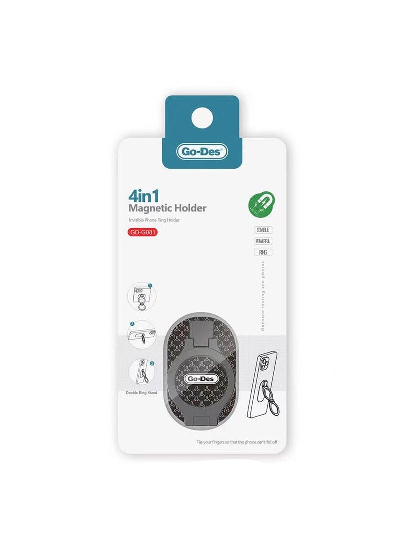 GO-DES Go Des GD-G081 4in1 Double Ring Stand Magnetic Ring Holder Apparatus Universal Mobile Phone Ring Holder Black - Image 1