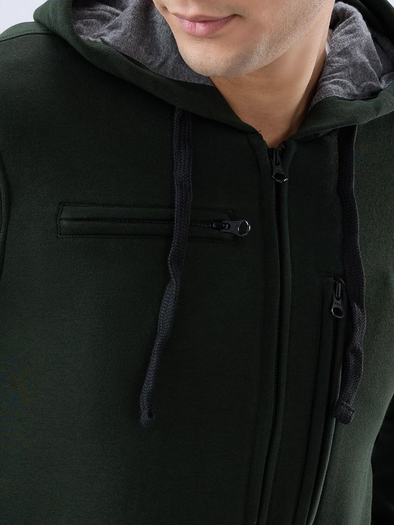 Spykar Men's Solid Hood Full Sleeves Sweatshirt Rifle Green - Image 3