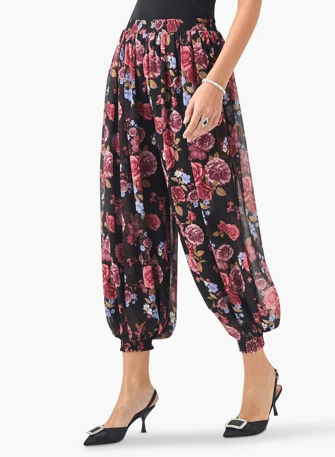 Iconic Floral Print Flexi Waist Harem Pants