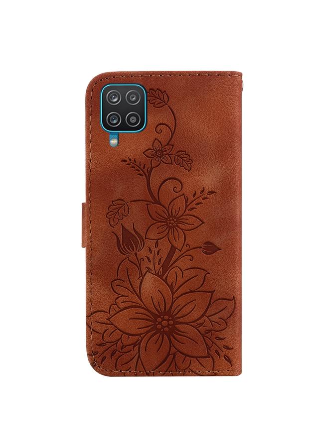 erorex Case For Samsung Galaxy F22 4G Lily Embossed Leather Phone Case - Image 3