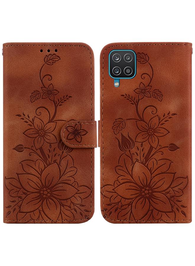 erorex Case For Samsung Galaxy F22 4G Lily Embossed Leather Phone Case - Image 1
