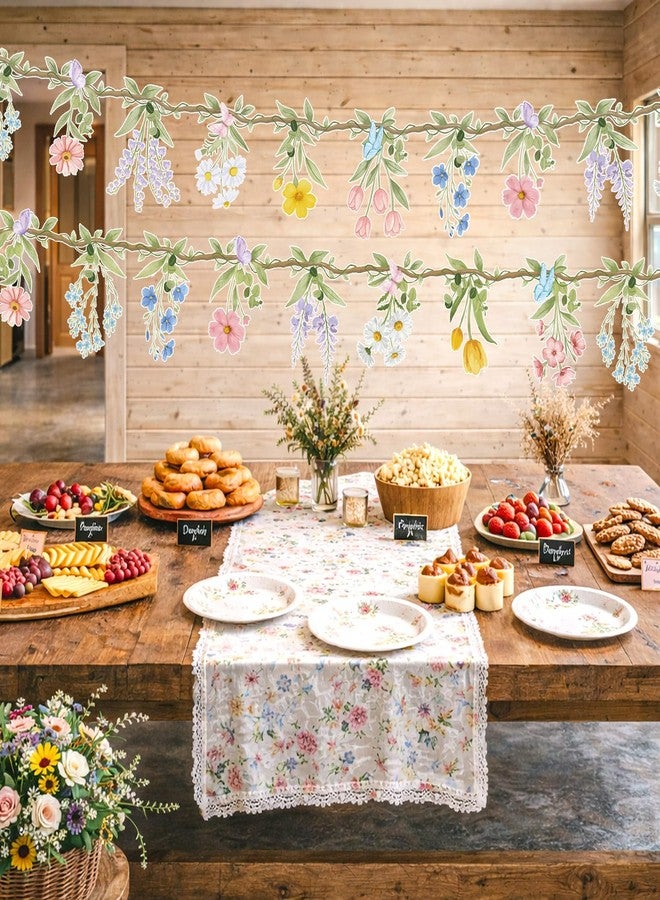 LINHAXM Flower Garland Banner for Baby Shower Decorations, Flower Banner Easter Garland Spring Floral Backdrop, Bridal Shower Decorations for Enchanted Garden Wild One Birthday Woodland Cottagecore Party Supplies - Image 4