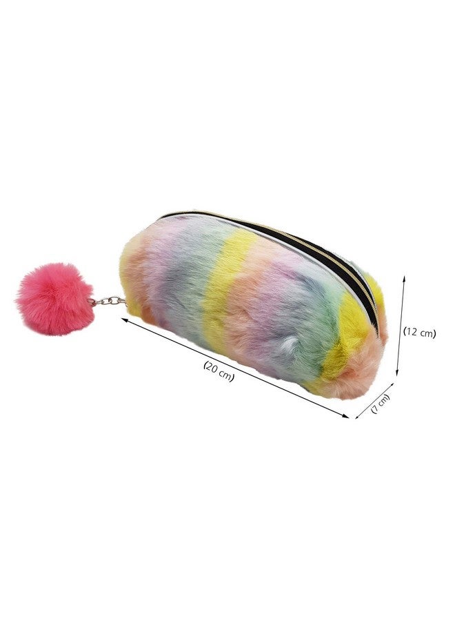 Vritraz Pen Pencil Box Case for School Kids and Students, Cute Fur Soft Toy Pouch Storage Organizer Semi LightMulti - Image 4