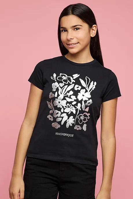 أر أند بي Printed T-Shirt with Crew Neck and Short Sleeves