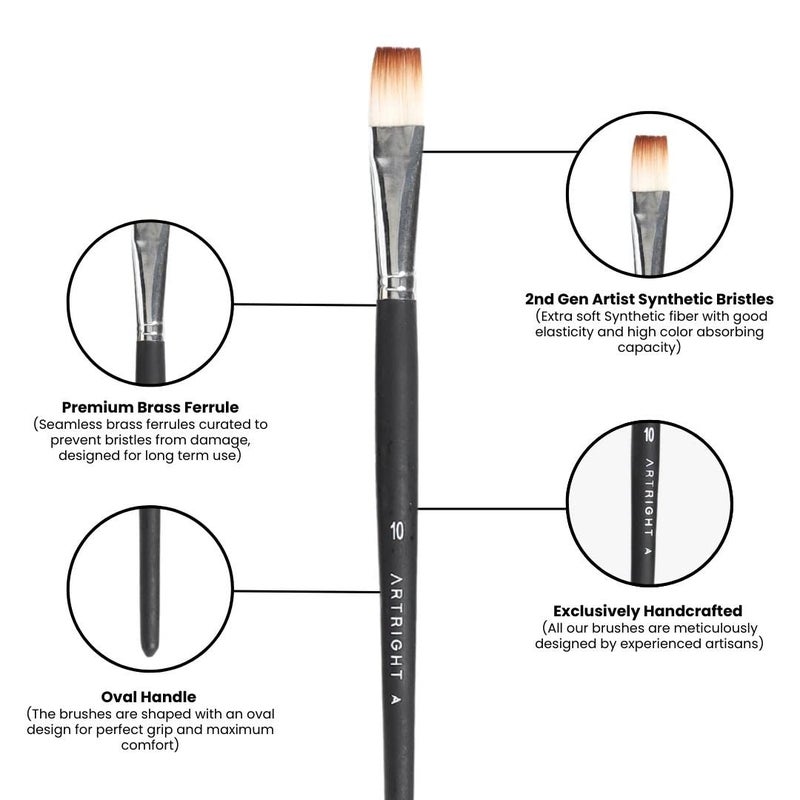 ArtRight Premium Flat Paintbrush Set of 8, Handmade Artist Brushes for Acrylic, Watercolour Painting, Useful for Beginner & Professional, Wooden Handle (0, 1, 2, 4, 6, 8, 10, 12inch) - Image 4