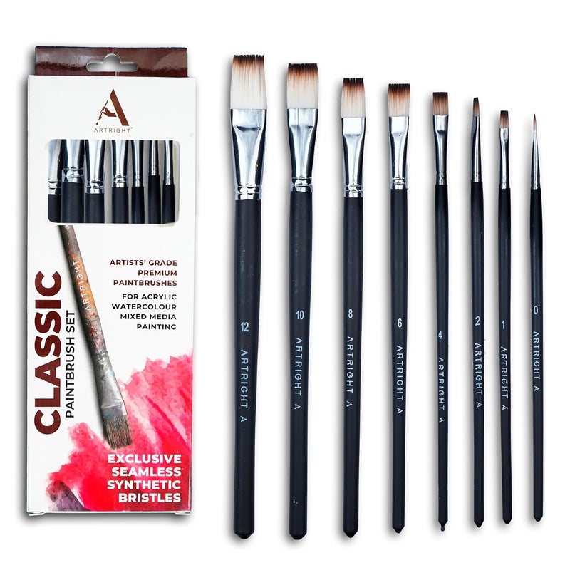ArtRight Premium Flat Paintbrush Set of 8, Handmade Artist Brushes for Acrylic, Watercolour Painting, Useful for Beginner & Professional, Wooden Handle (0, 1, 2, 4, 6, 8, 10, 12inch) - Image 1