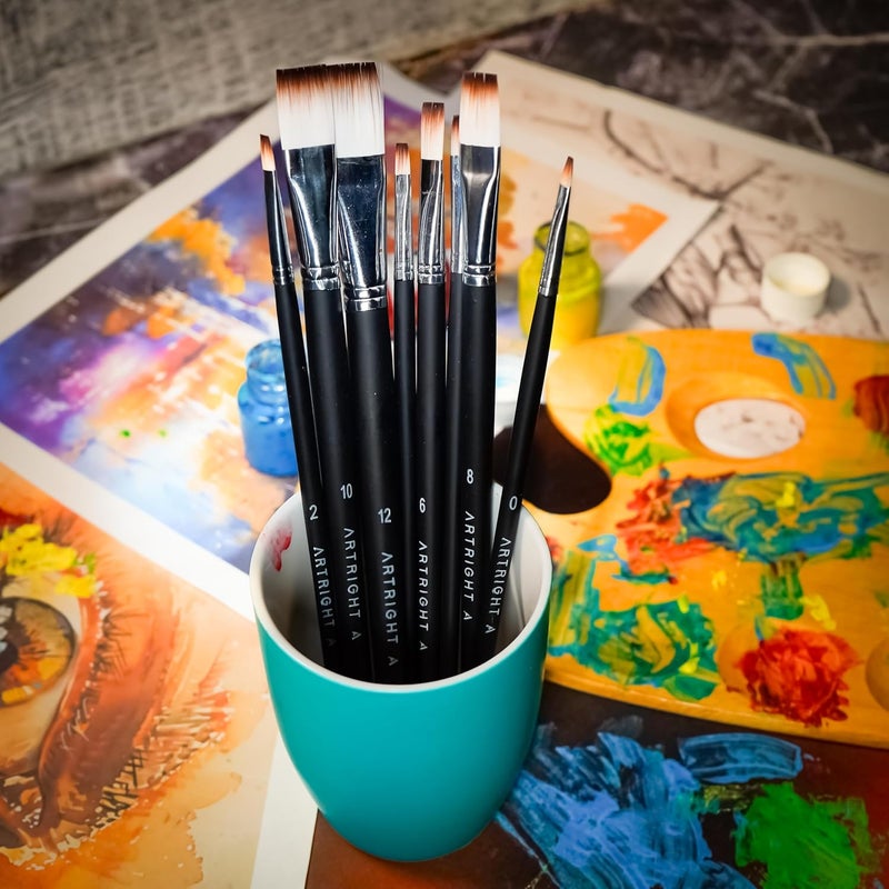 ArtRight Premium Flat Paintbrush Set of 8, Handmade Artist Brushes for Acrylic, Watercolour Painting, Useful for Beginner & Professional, Wooden Handle (0, 1, 2, 4, 6, 8, 10, 12inch) - Image 3