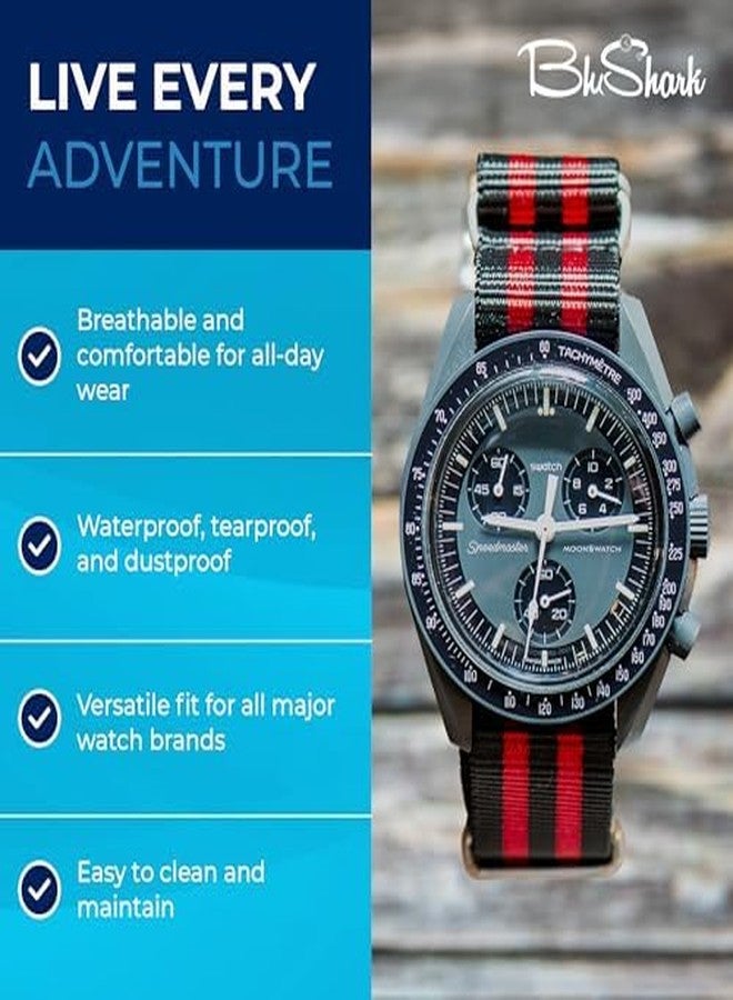 BluShark, Original Collection Military-Style Waterproof Watch Strap, Fits All Timepiece Brands, Durable Nylon Wristwatch Accessories with Stainless Steel Buckle - 18mm, 20mm, 22mm & 24mm Watch Bands - Image 4
