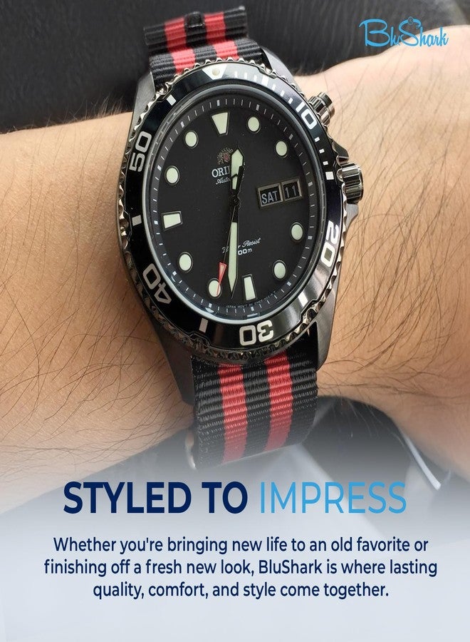 BluShark, Original Collection Military-Style Waterproof Watch Strap, Fits All Timepiece Brands, Durable Nylon Wristwatch Accessories with Stainless Steel Buckle - 18mm, 20mm, 22mm & 24mm Watch Bands - Image 5