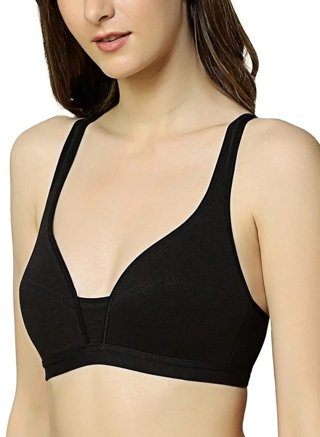 ترايامف Triumph International Women’s Non-Wired Cotton Bra | Minimizer 32AA, Black | Lightly Padded Full Coverage Bra for Young Girls & Teenagers | Comfortable Everyday Innerwear | Pack of 1