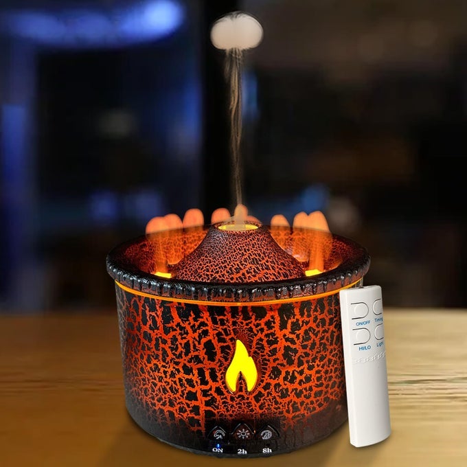 VOLCANO DIFFUSER ESSENTIAL OIL DIFFUSER 300ML VOLCANO HUMIDIFIER WITH FLAME VOLCANO MIST MODE 2 COLORS TIMER AUTO SHUTOFF REMOTE CONTROL FLAME DIFFUSERS FOR HOME BEDROOM BLACK