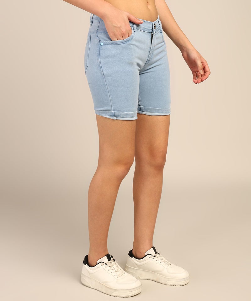 Nifty Women's Denim Stretchable Slim Fit Shorts (Short_PLN_ICE_28_SkyBlue_28) - Image 2