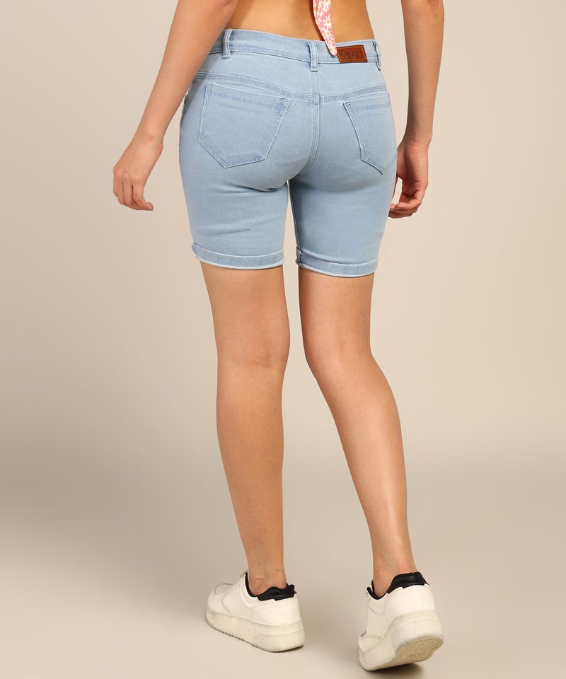 Nifty Women's Denim Stretchable Slim Fit Shorts (Short_PLN_ICE_28_SkyBlue_28) - Image 3