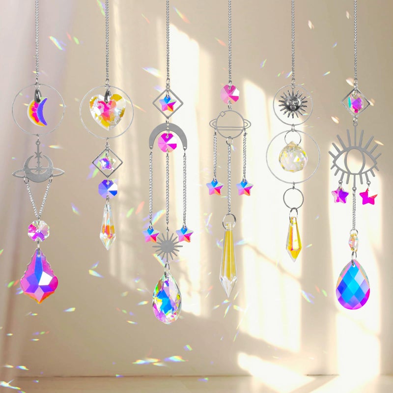 ilclviz Sun Catchers 6Pieces Colorful Crystals Suncatcher with Chain Pendant Ornaments Hanging Crystals Prism Rainbow for Window Home Indoor Outdoor Car Mirror Garden Christmas Day Party Wedding Decoration - Image 1