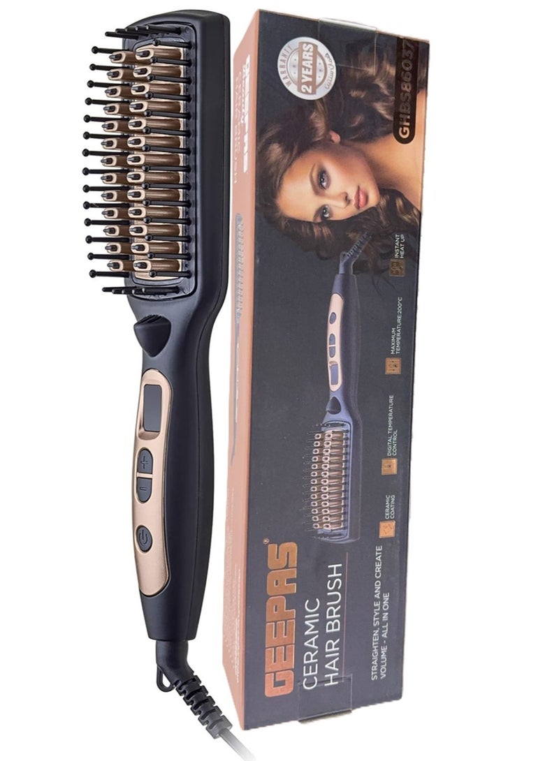 جيباس فرشاة شعر سيراميك حراري  ( 2 في 1 ) بقوة 45 واط - تحكم في درجة الحرارة مع شاشة LED وإيقاف تشغيل تلقائي لمدة 60 دقيقة مثالية لتدليك الشعر الناعم وتصفيفه GHBS86037 - Image 1